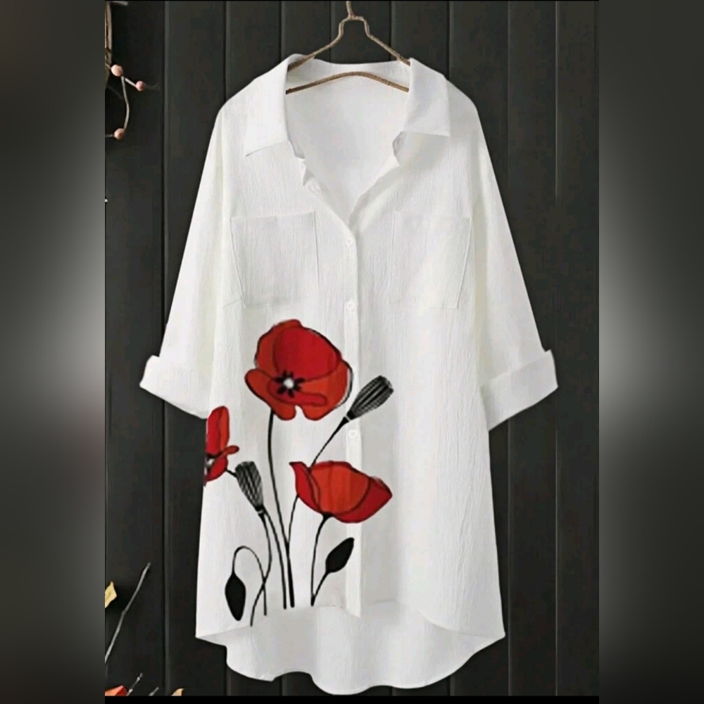 Floral White and Red Women's Top